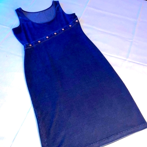 NWOT WHBM DENIM SLEEVELESS MIDI with SIDE SNAP KICK PLEAT SIZE XSP - Picture 5 of 14